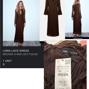 Zara Brown Gown with Long Bell Sleeves and Plunge Neckline